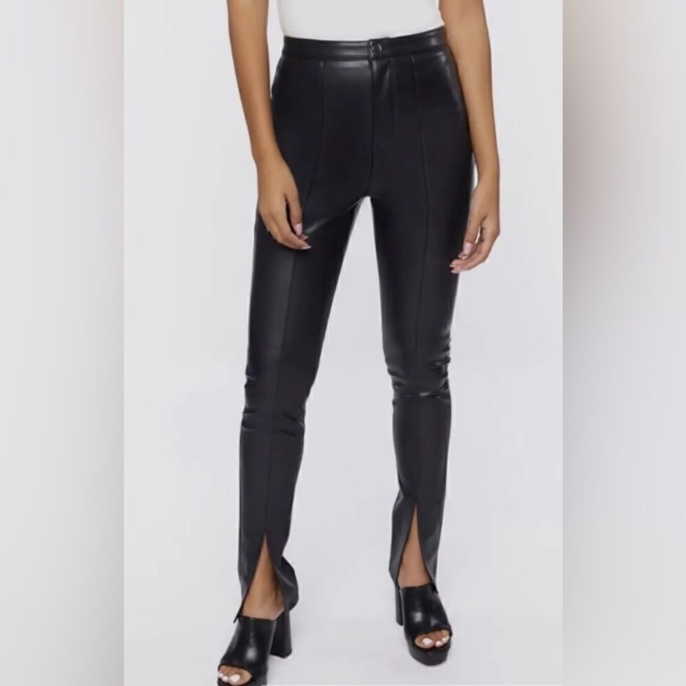 Jason Wu Vegan Leather Black High Rise Skinny Split Ankle Trouser Pant
